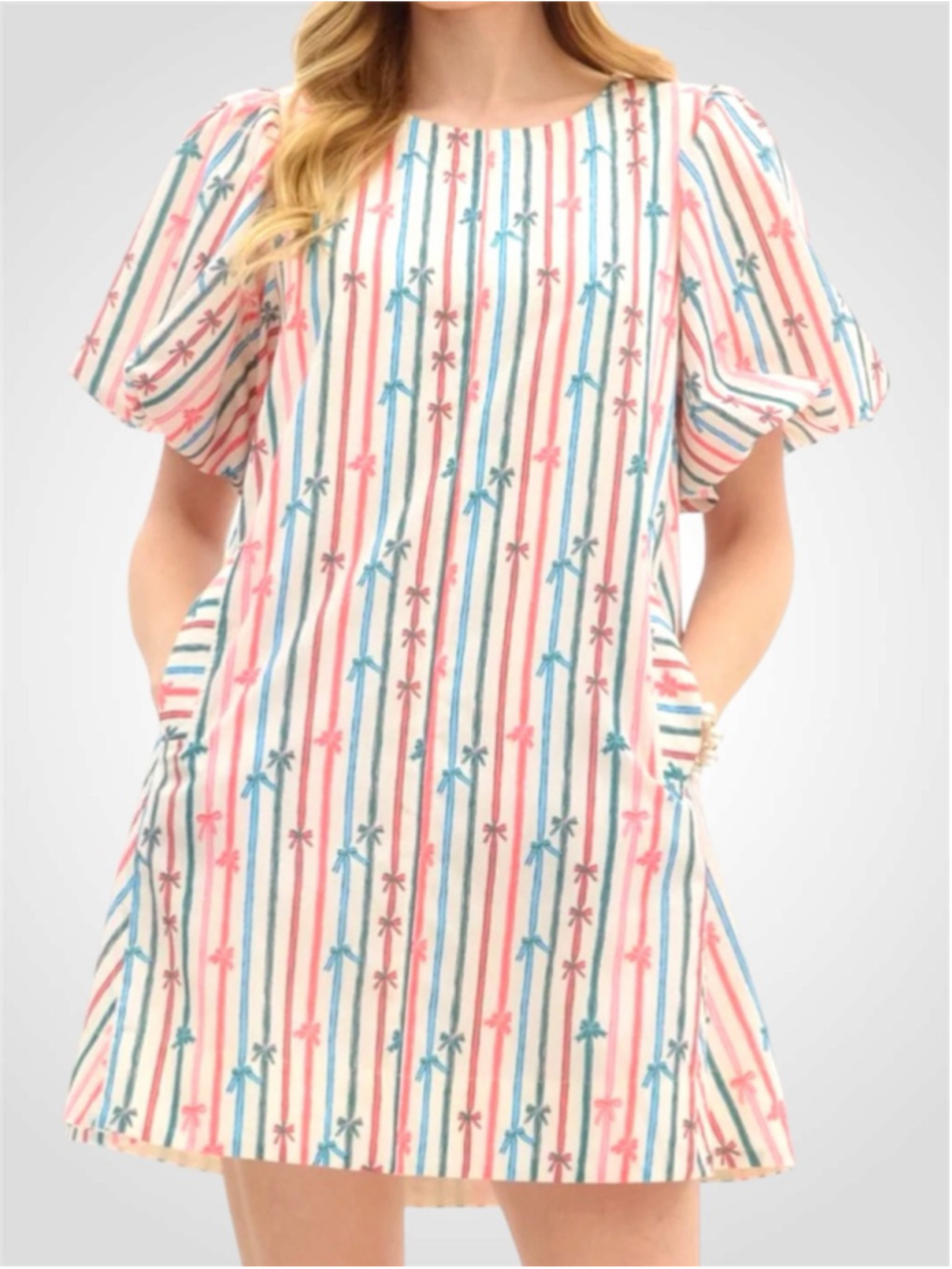 Entro Bow Tie Stripe Mini Dress in Multi Color Size S
